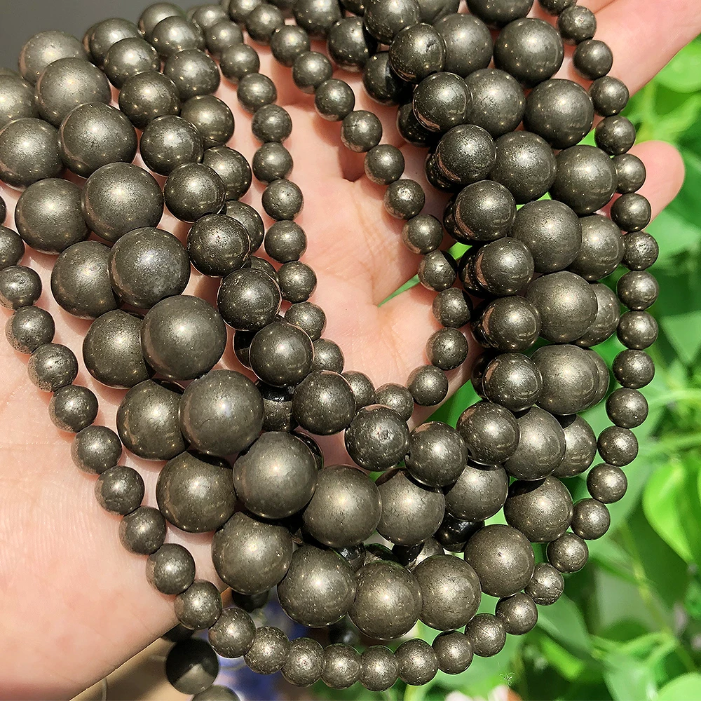 Бусины из натурального камня железная пиритовая круглая бусина россыпью для