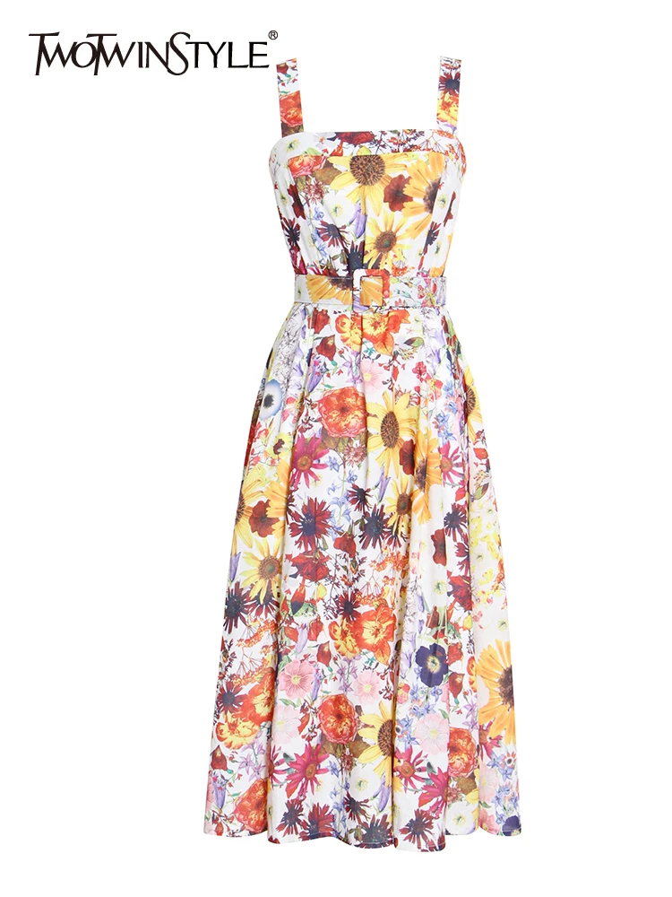 

Женское платье twotwin2, повседневное разноцветное платье без рукавов с квадратным воротником и поясом, осенний стиль 2021