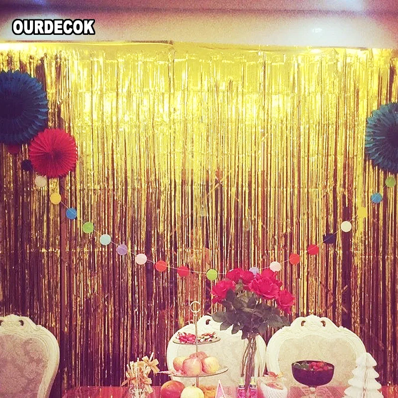 Фотофон с бахромой из золотистой фольги 1x2 метра|decorative decorative|decoration birthday partydecoration