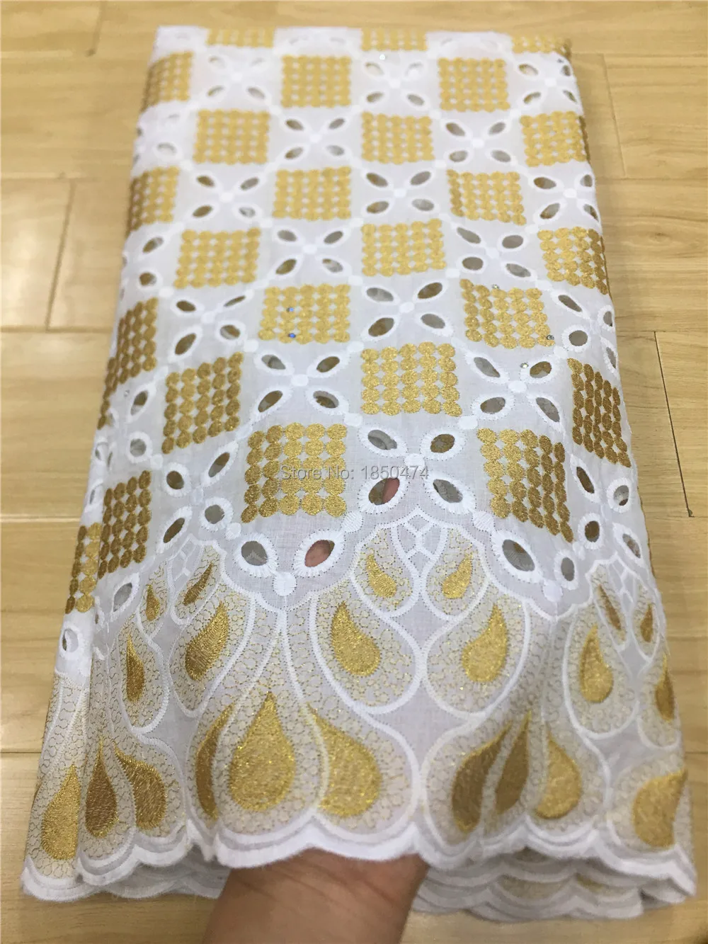 Белая и золотая африканская сухая кружевная ткань Высококачественная хлопковая