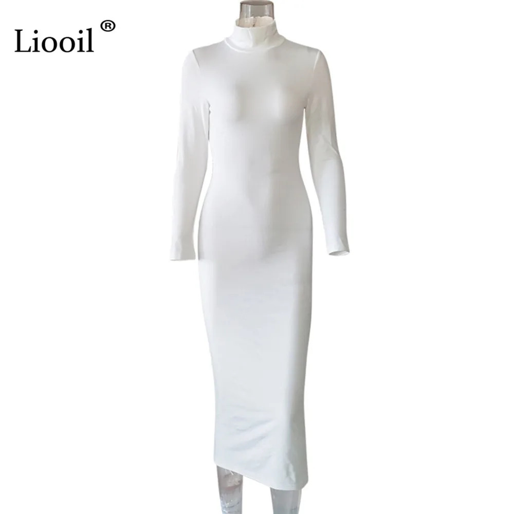 Liooil, сексуальное, облегающее, белое, макси платье, для женщин, осень, зима, длинный рукав, водолазка, стрейч, Клубные, вечерние, облегающие, длинные платья