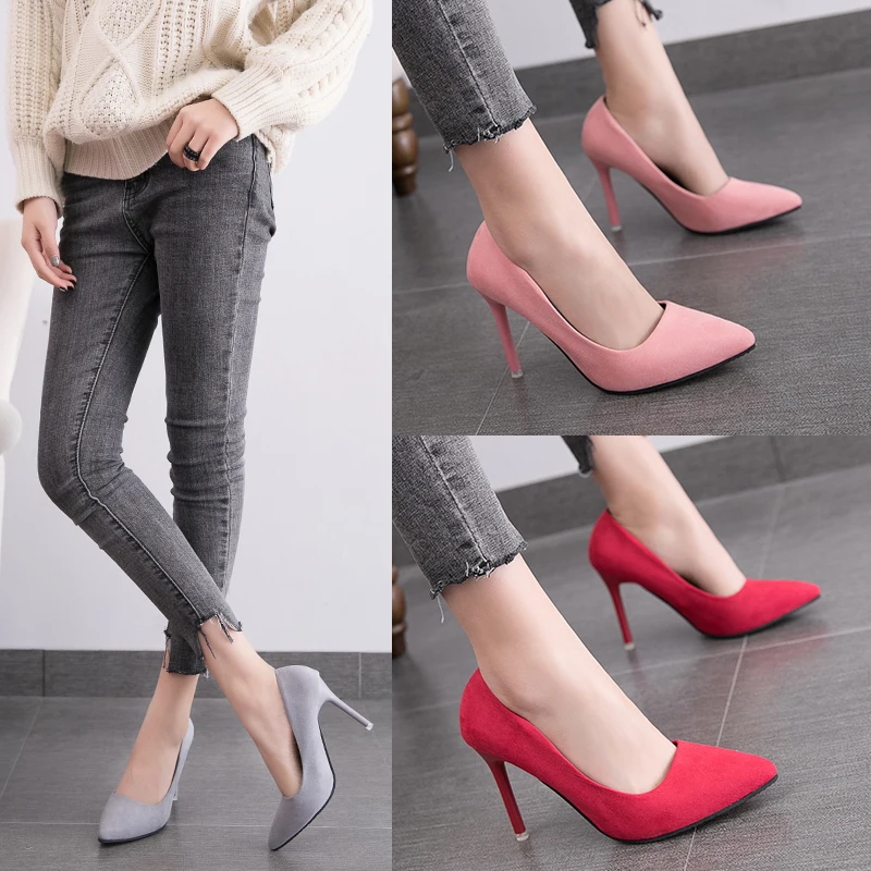 Модная пикантная обувь на высоком каблуке 10 см с острым носком Цвет Черный