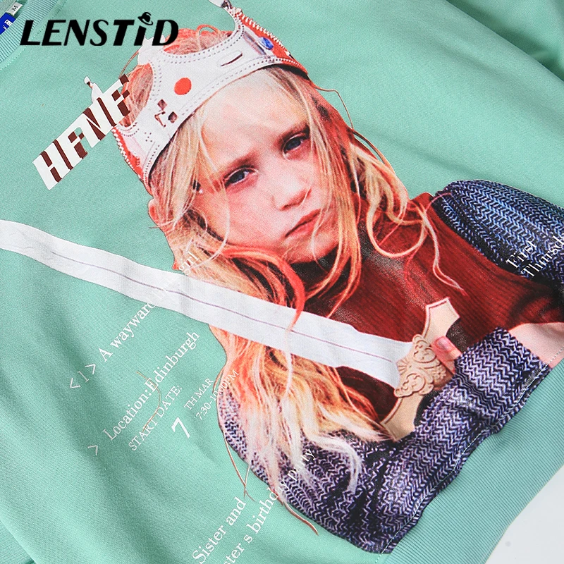 LENSTID 2019 Осень Harajuku своенравного маленькая девочка пуловеры c капюшоном принтом в