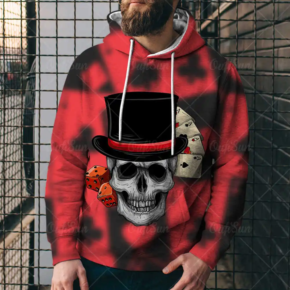 

Spring And Autumn Oversize Hoodie Men Women Loose Casual Sweatshirt Fashion Playing Cards Skull Poker 3D Printing Unisex XXS-4XL