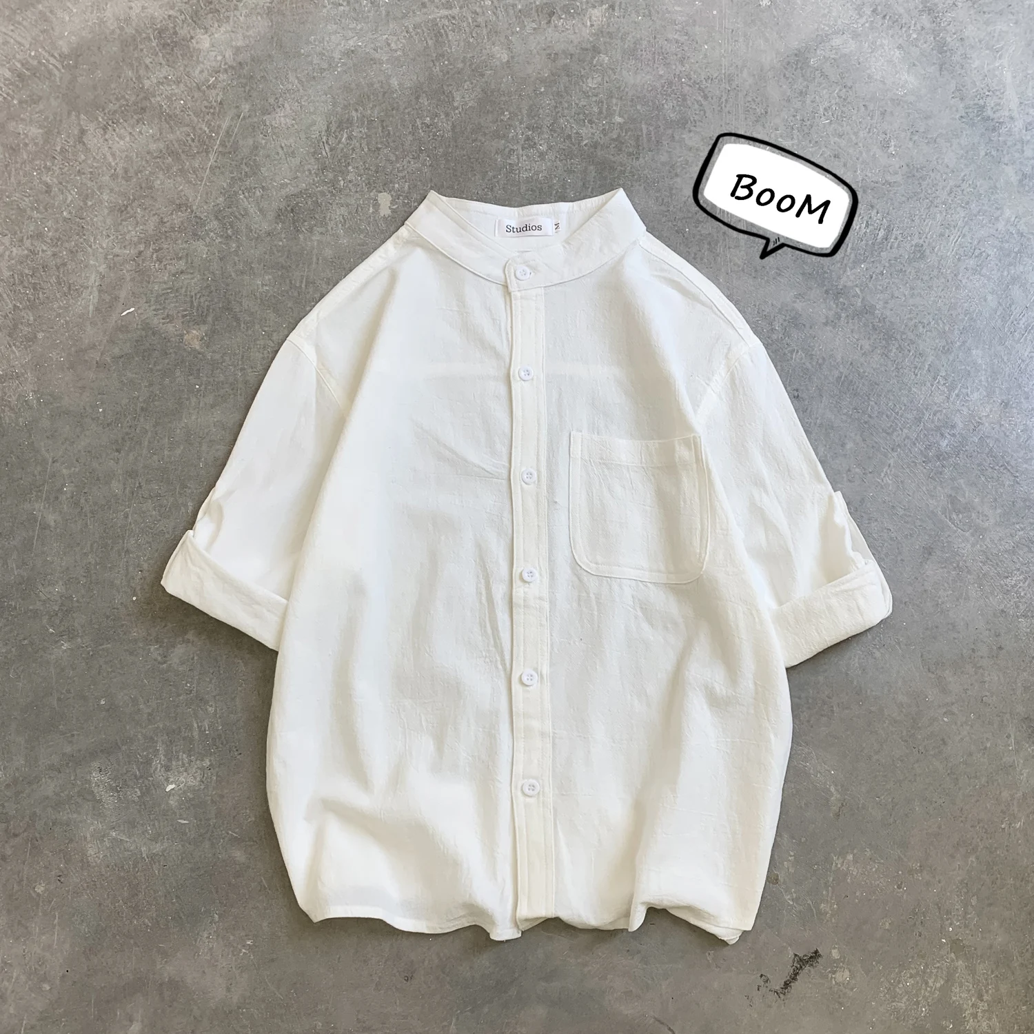 

Summer standing collar 5-point medium sleeve fashion men's short sleeve shirt 7-point sleeve large size shirt men control 49