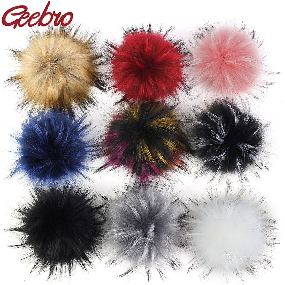 

Geebro 15 CM Handmade DIY Hairball Hat Beanie Balls Faux Fur Pom Pom Wool Ball With Buckle Bags Accessories Female Winter Caps
