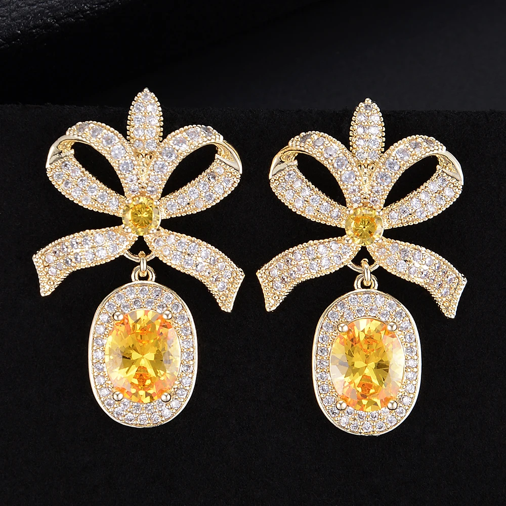 

Fashion AAA Cubic Zirconia Elegand Bow-knot Crystal Pendant Earrings for Women Earring aretes de mujer modernos 2021