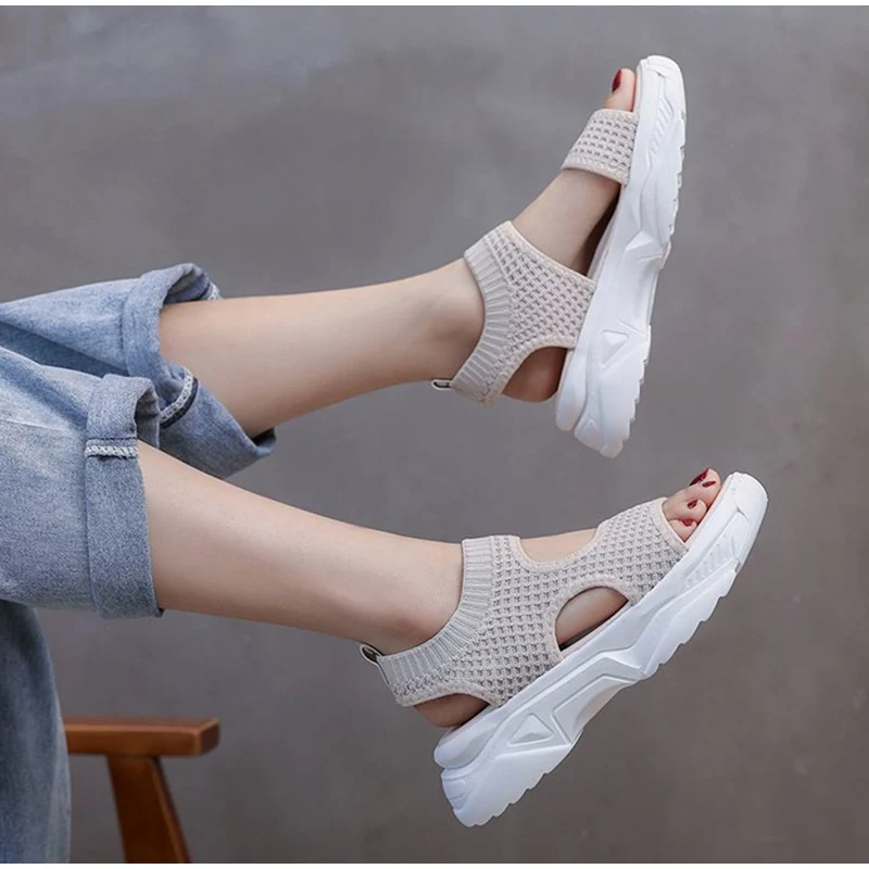 

Dropshipping Women Sandals Woman Elastic Band Mesh Breathable Shoes Ladies Wedge Platform Women's Open Toe Summer Shoes
