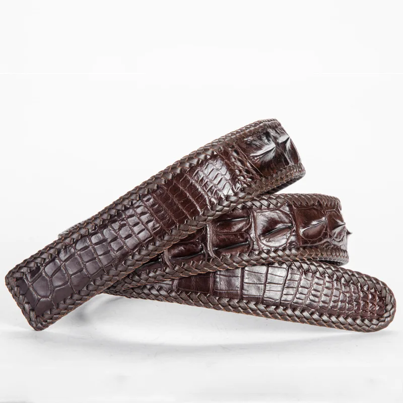 Authentic Crocodile Scales Skin Men Waist Strap Knitted Belts For Pin Buckle Genuine Alligator Leather Woven Border Male Belts