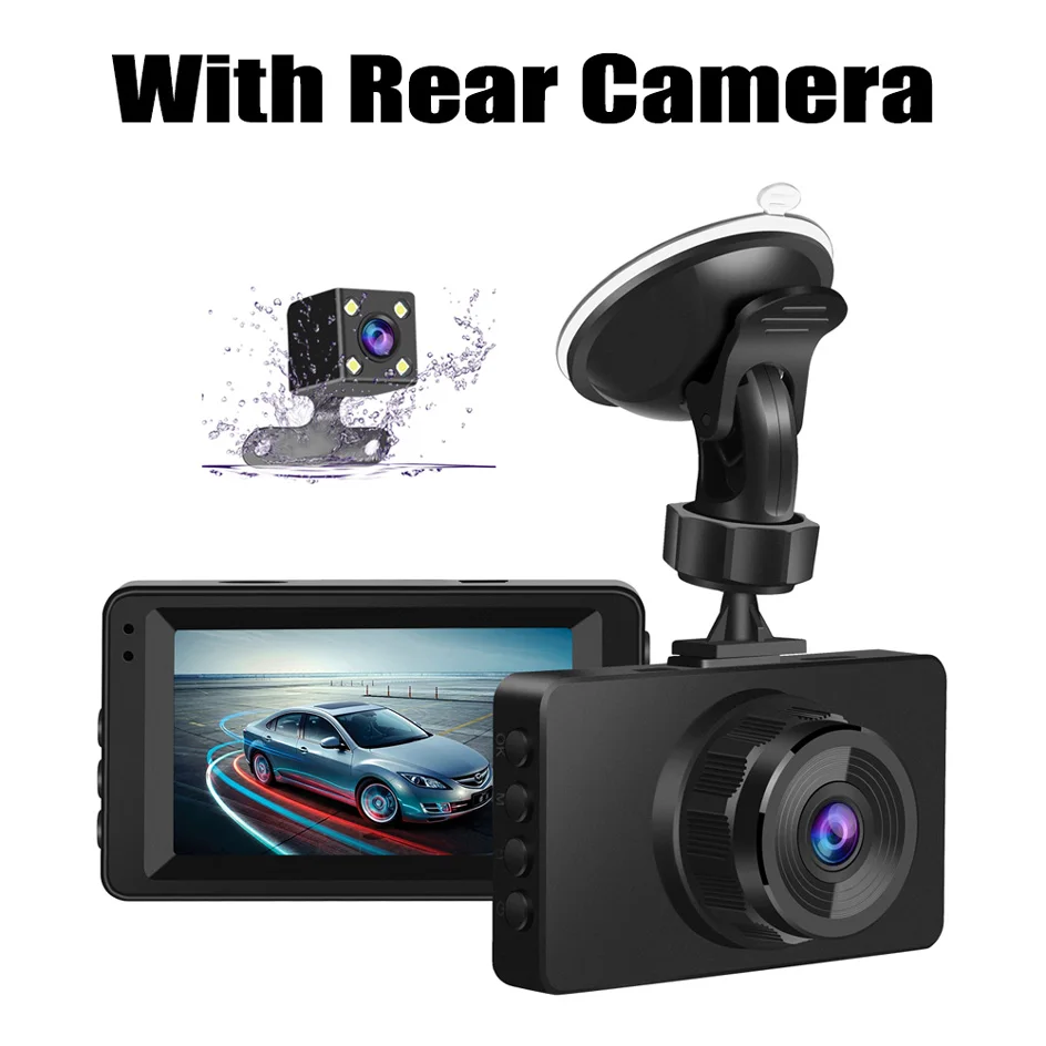 Dash Cam Двойной объектив Видеорегистраторы для автомобилей Камера Full HD 1080P видео регистратор парковка Регистраторы 3 дюймов ЖК-дисплей Передний+ задний Ночное видение - Название цвета: With Rear Camera