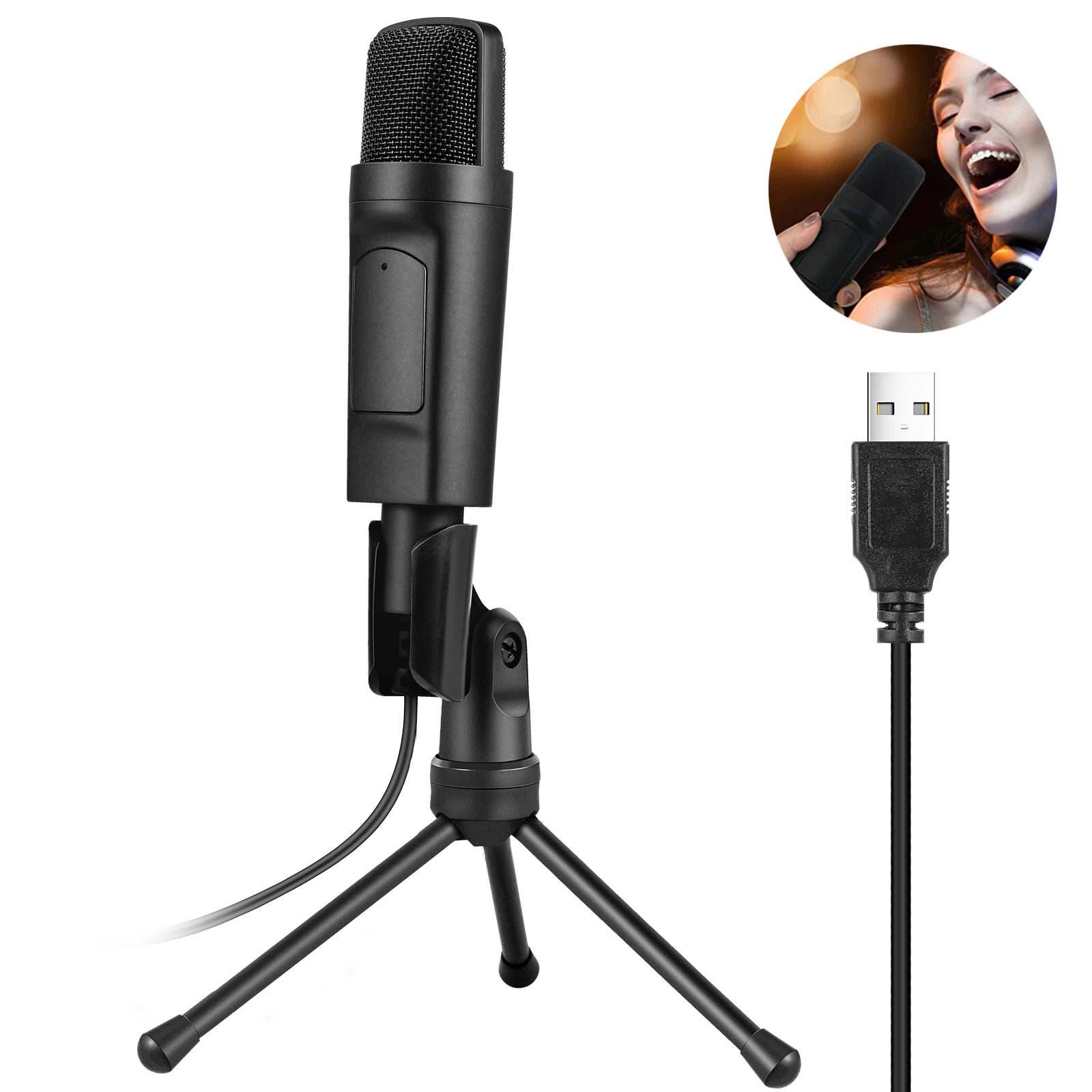 

Professional Studio Microphone Usb Wired Condenser Karaoke Mic Computer Microphones Shock Mount+Foam Cap+Cable for Pc Notebook