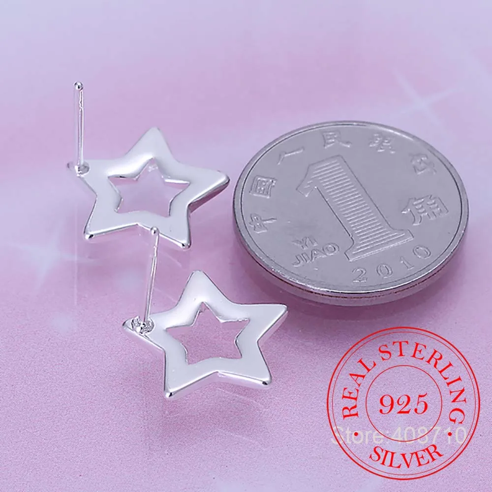 Женские серьги гвоздики со звездой из стерлингового серебра 925 пробы элегантные