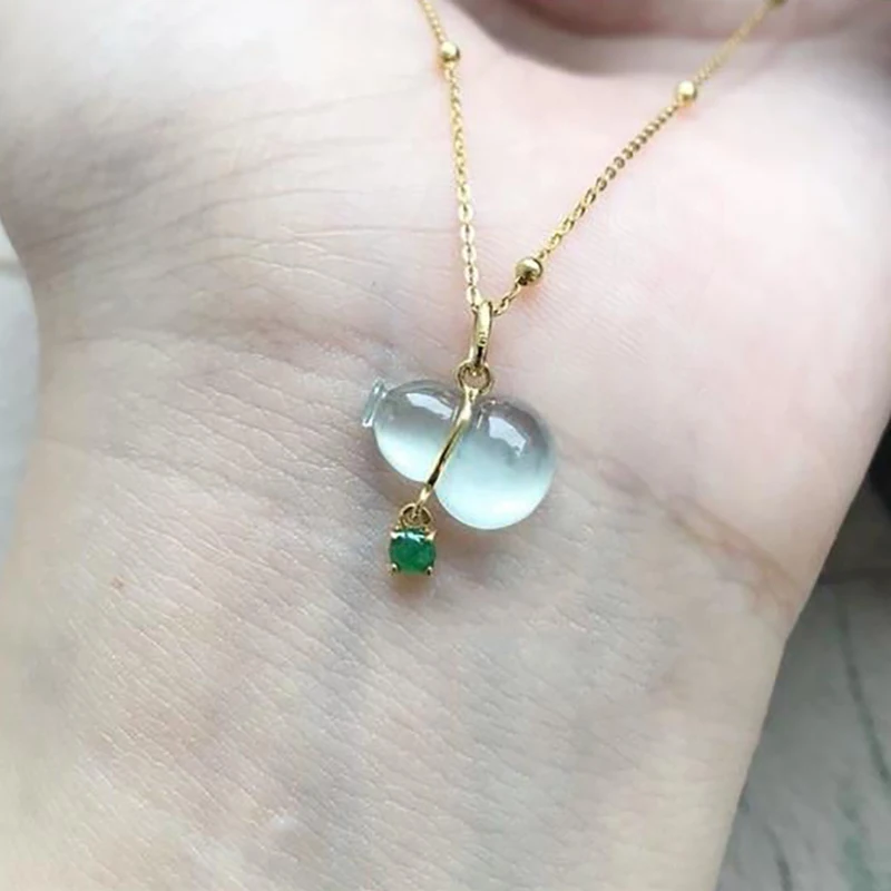 

Original design natural chalcedony gourd pendant necklace Chinese retro translucent charm women's silver jewelry