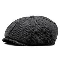 hat warm woolen dome striped octagonal hat fit for newsboy hat beret big head cap outdoor male and female painter hat