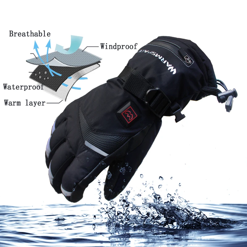 Warmspace Windproof Waterproof Winter Gloves Rechargeable Full Fingers Heating Warm Battery Heated for Men Women | Спорт и