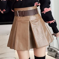 ljsxls pleated skirts womens 2021 vintage pu leather short skirts women high waist autumn winter black mini a line falda mujer