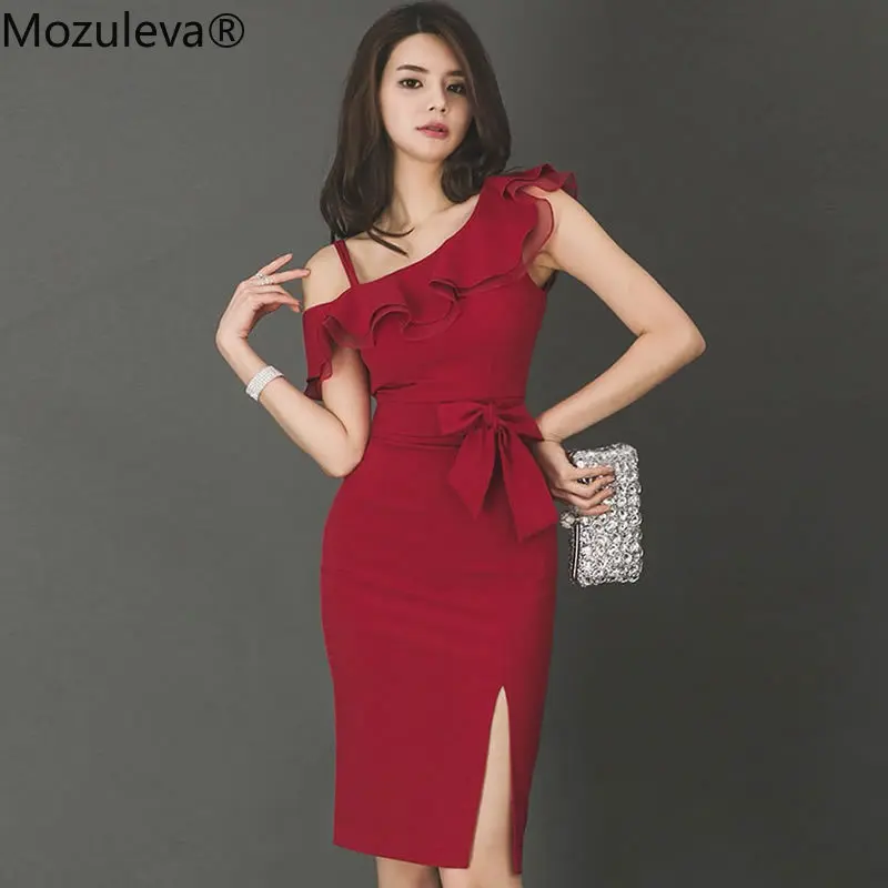 Женское платье-карандаш на одно плечо без рукавов | Женская одежда