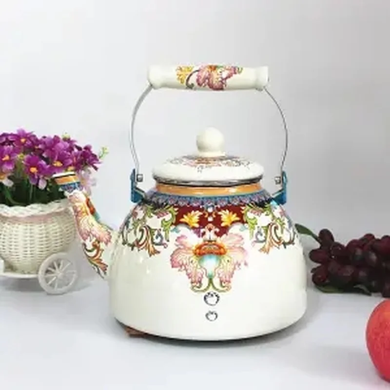 

4L Thick Enamel Enamel Kettle Hot Milk Teapot Flat Bottom Cool Kettle Induction Cooker Gas Universal Water Kettle Hot and Cool