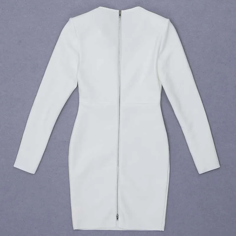 

Free Ahipping Autumn And Winter Wholesale Women's Clothing White Long Sleeve V-Neck Sexy Celebrity Cocktail Party Bandage Dress