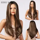 Длинные волнистые синтетические парики henmargu с эффектом омбре, черные, коричневые, белые парики для женщин, парики для косплея средней части, термостойкие