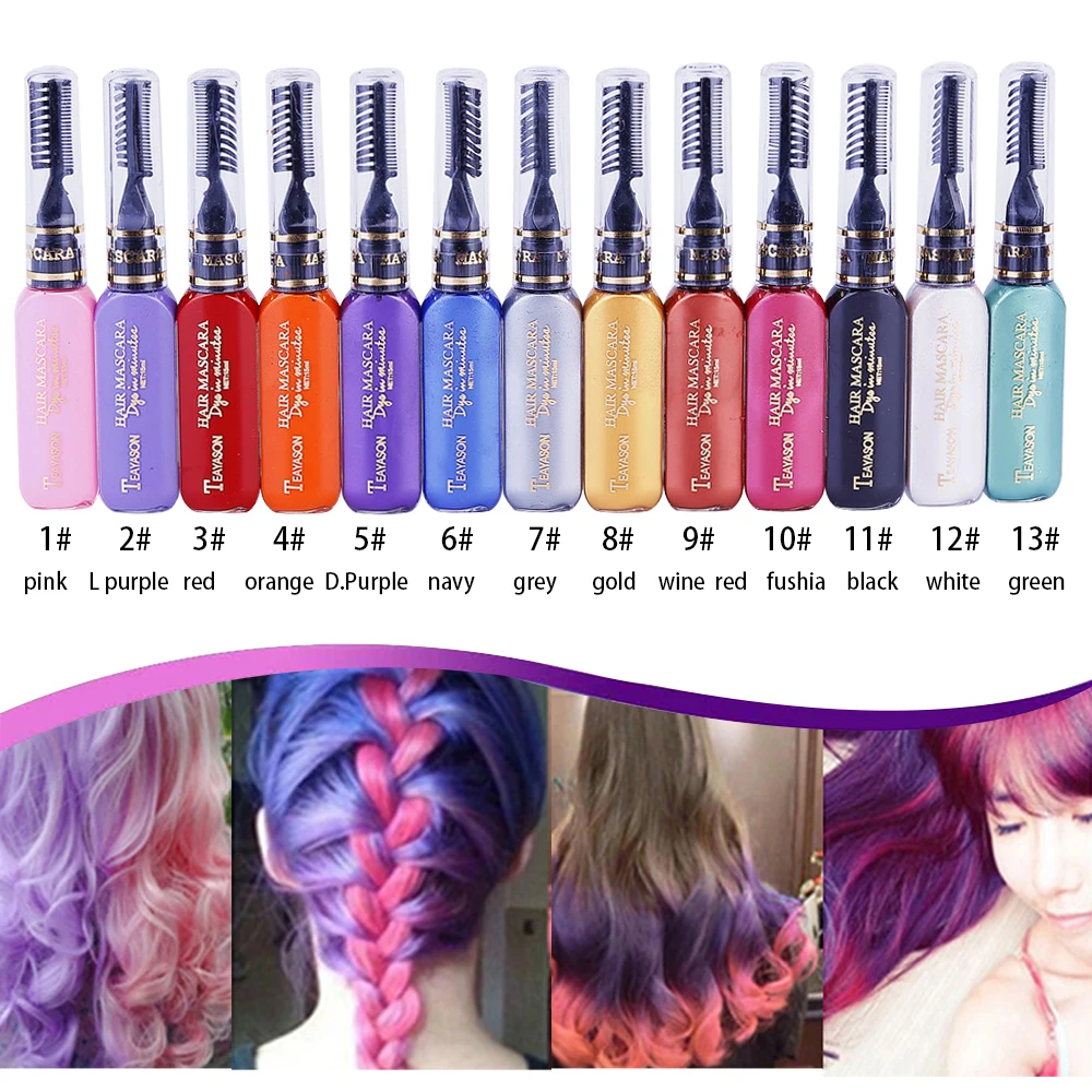 

13 Colors One-off Hair Color Dye Temporary Non-toxic DIY Hair Color Mascara Washable One-time Hair Dye Crayons