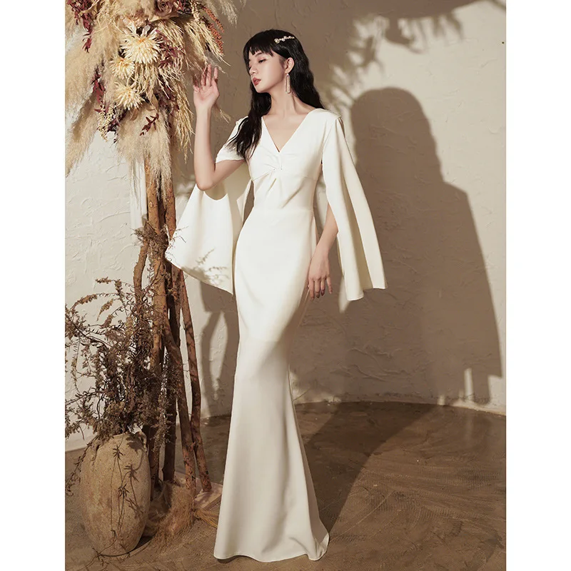 

Pop Elegant Women Split Long Sleeve Pure Color Women White Long Dress Sexy V-Neck High Waist Women Party Dress Vestidos