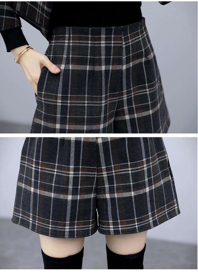 

Plaid Tweed Suit Woman Top And Shorts Fashion Womens Matching Set Woolen Ensemble Femme 2 Piece Sets Womens Outfits Clothes