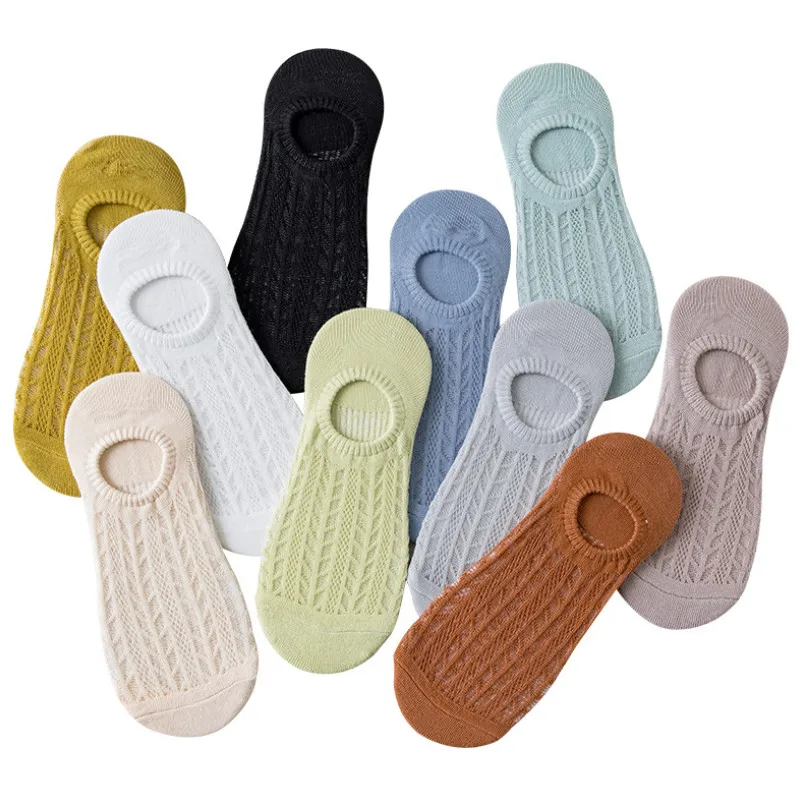 5 Pairs/Set Women Socks non-slip invisible Socks Summer Solid Color Mesh Ankle Boat Sock Female Cotton Slipper No show Socks