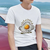 summer mens t shirt street japanese top white poached egg print pattern round neck commuter mens short sleeve t shirt clothes