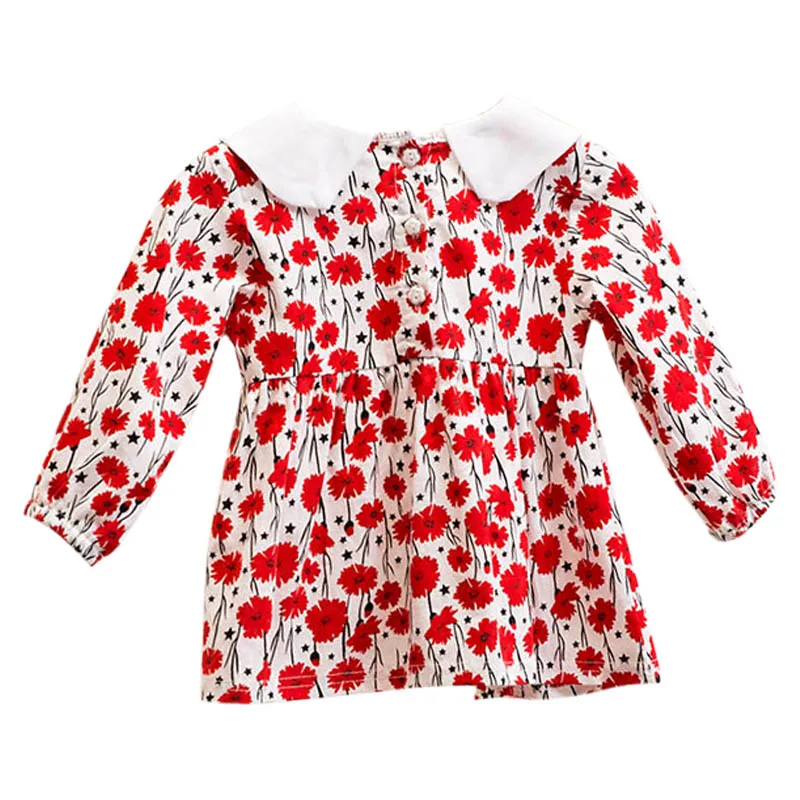 Осеннее праздничное платье с длинными рукавами и цветочным принтом для