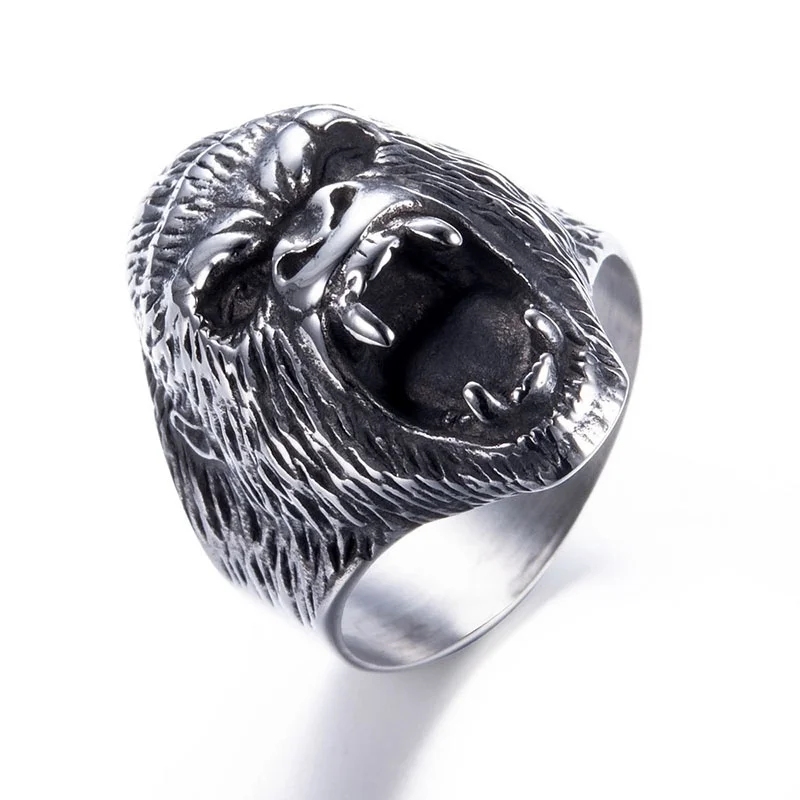

Hot Selling Hip-Hop Rock Punk Men's Ring Silver Orangutan Personality Exaggerated Jewelry Anniversary Birthday Gift for Men