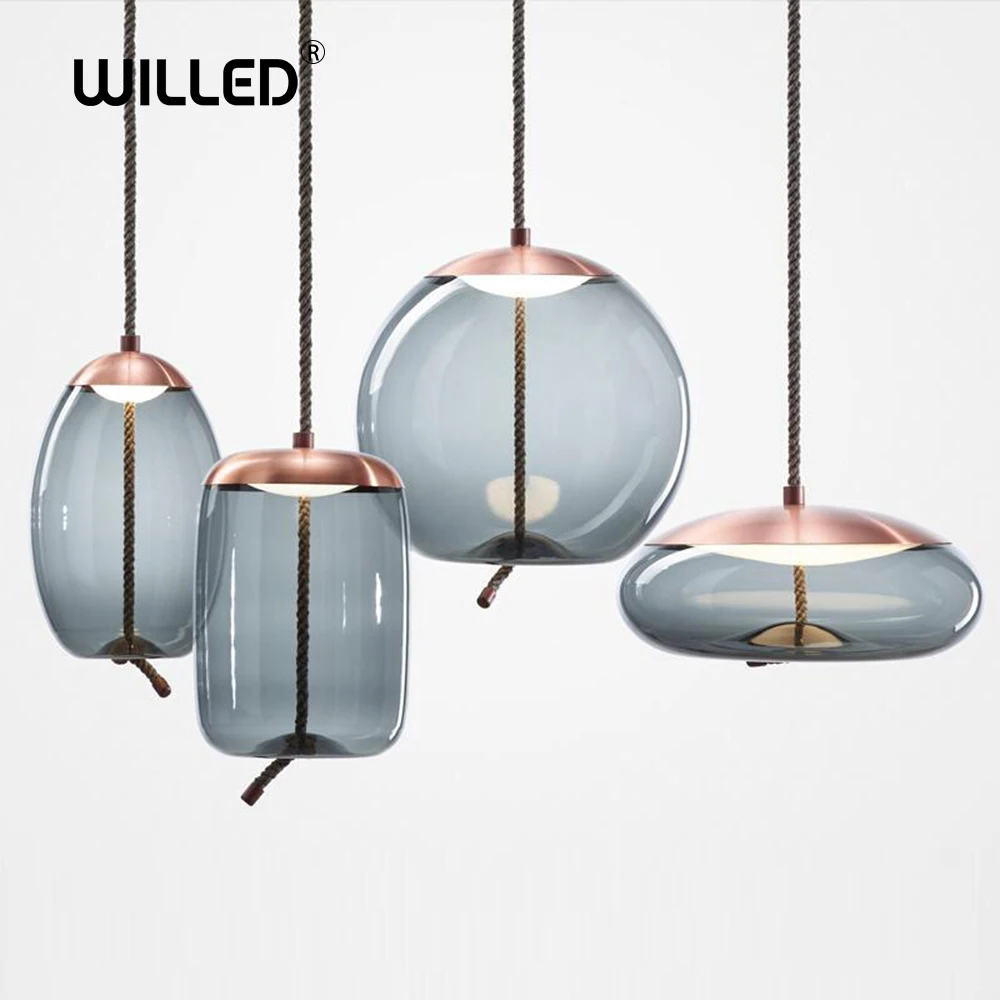 Светодиодный подвесной светильник стеклянный пеньковая веревка искусственный