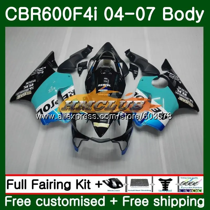 

Комплект для HONDA CBR 600F4i CBR600 FS CBR 600 F4i 04 05 06 07 71CL. 8 голубой Repsol CBR600F4i CBR600 F4i 2004 2005 2006 2007 обтекатель