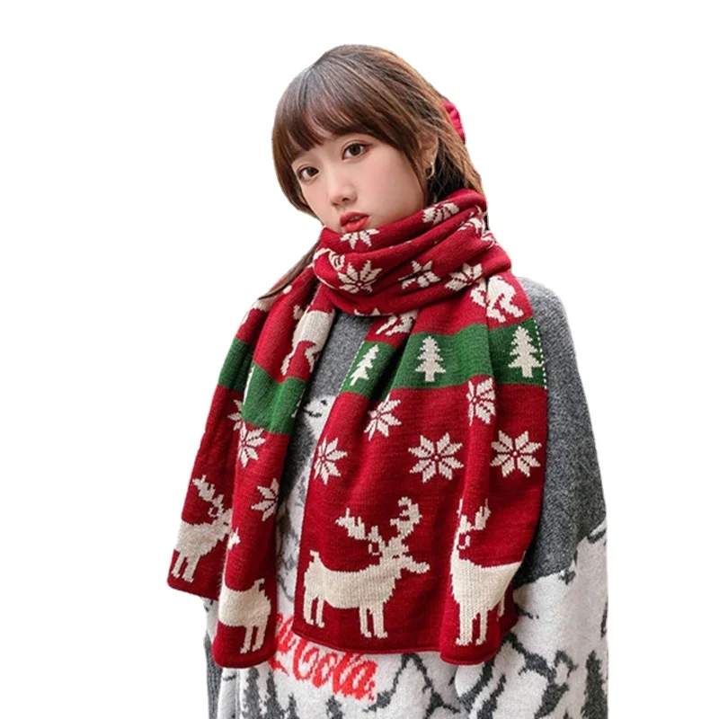 

Ymh Christmas Scarf Women's Winter 2021 New Warm Thickened Korean Style Versatile Knitted Long Scarf
