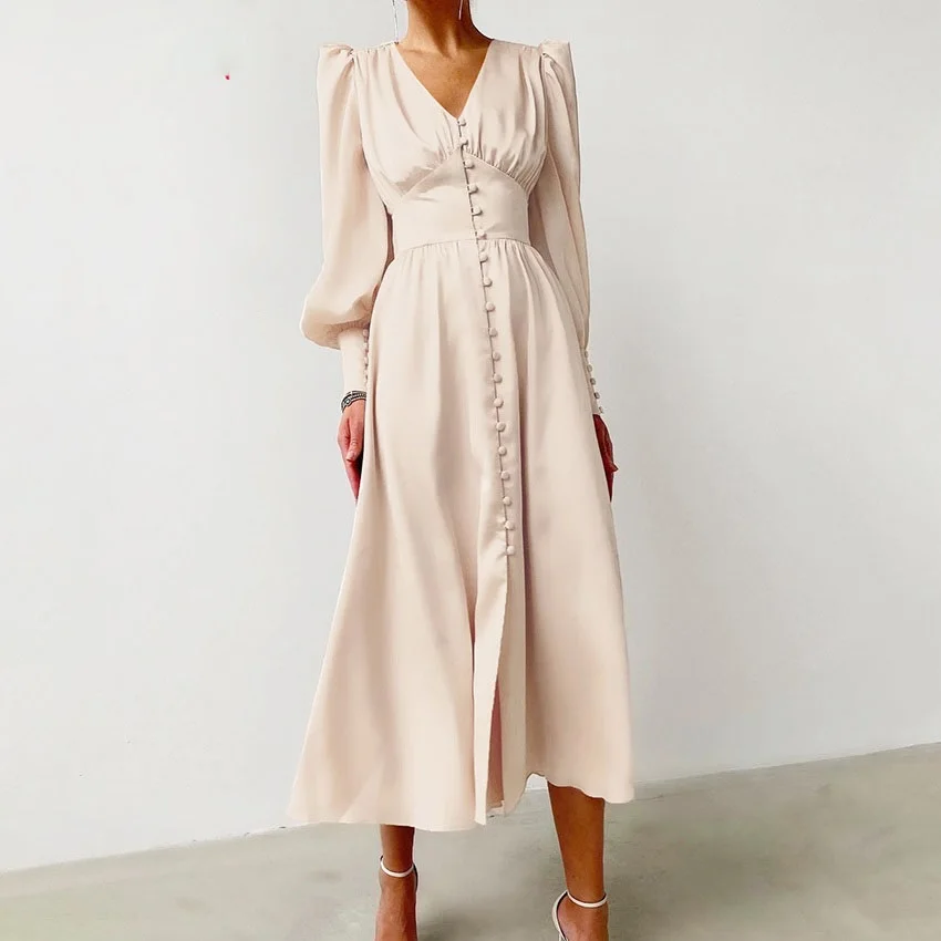 OOTN бежевое однобортное сексуальное платье для вечерние Clud атласное длинное с