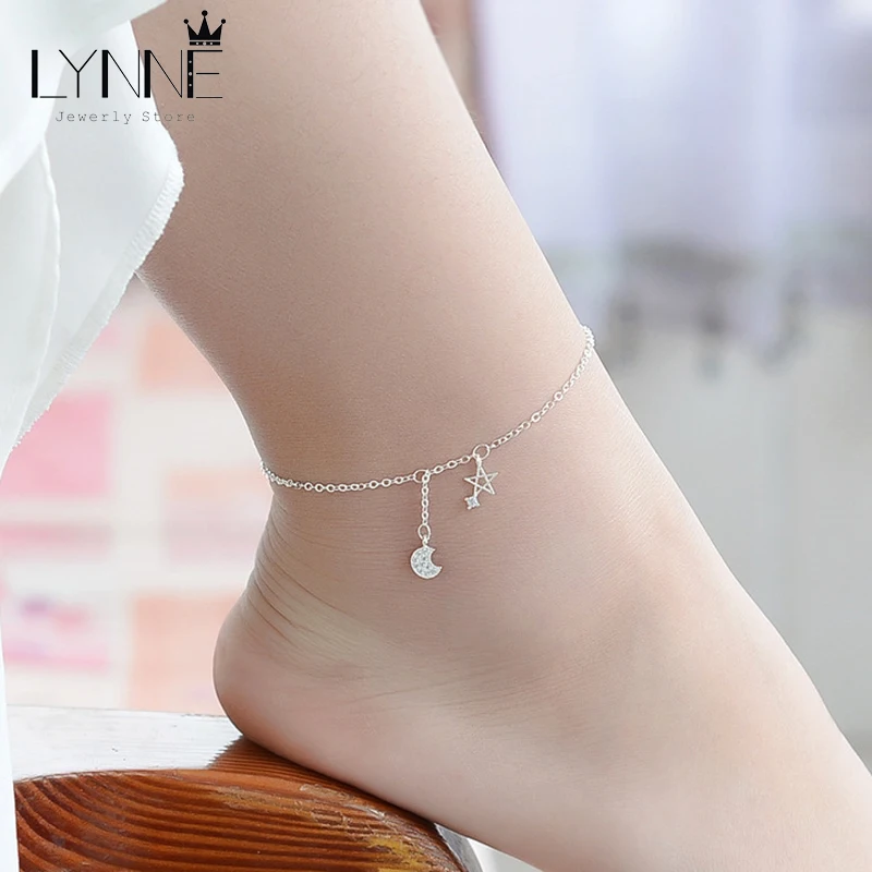 Браслет на ногу женский из серебра 925 пробы со звездами и Луной|silver anklet bracelets|anklet