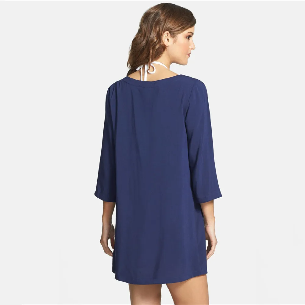 2021 хлопковый купальный костюм с вышивкой накидки туники для пляжа Пляжное Платье