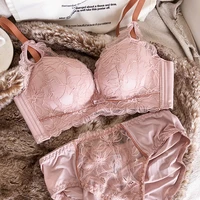 japanese pastoral lace gather and receive breast milk underwear set without steel ring upper thin and thick cup bra with panty