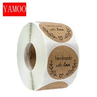 roundhandmade with love stickers seal labels roll sticker for package decorate handmade sticker stationery supplies50 500pcs