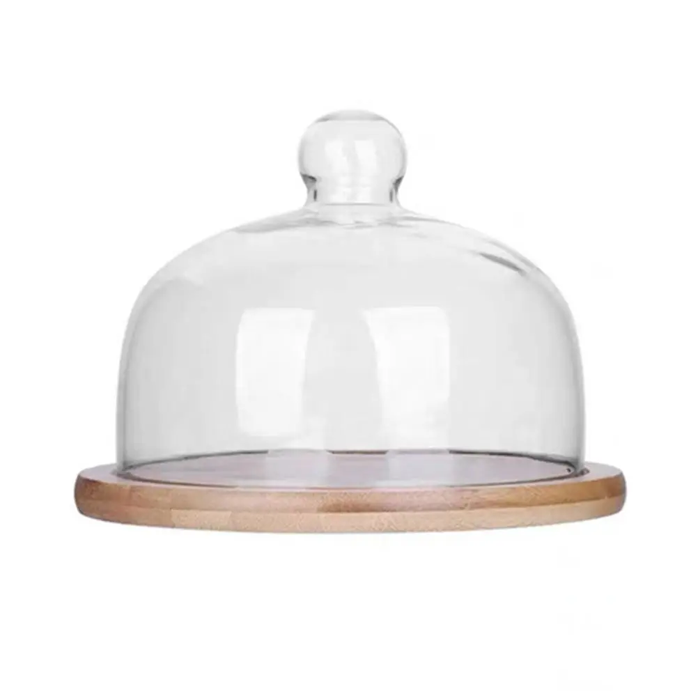 

Крышка стеклянная для торта и деревянная тарелка, пылезащитная крышка для демонстрации еды, фруктовый десертный поднос для выпечки, пробна...