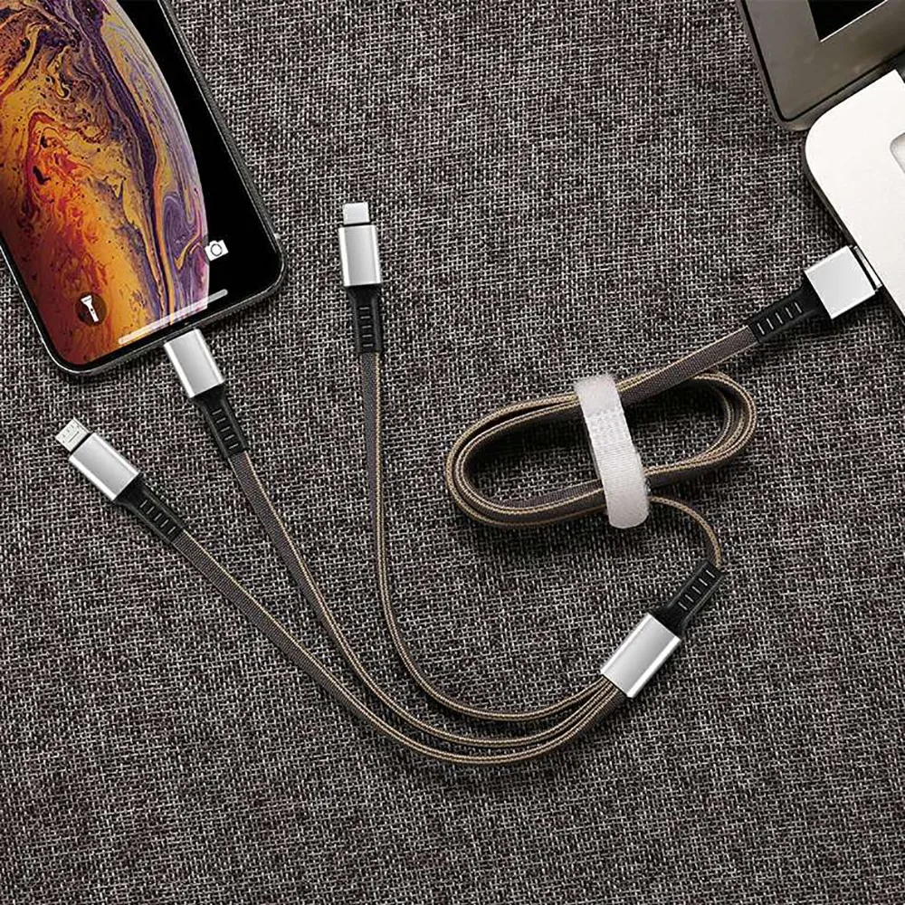USB кабель для iPhone XS X 8 7 6 Быстрая Зарядка Кабели нейлон 3 в 1 мульти Тип C Micro USB кабель для передачи данных для samsung зарядное устройство Шнур