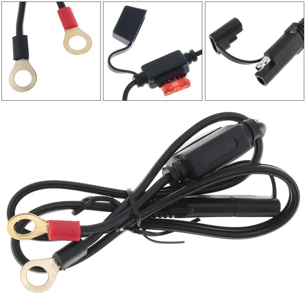 

12V-24V 10A ABS + Metal SAE Motorbike Motorcycle Connection Line Cable with Fuse Waterproof and Round Terminal