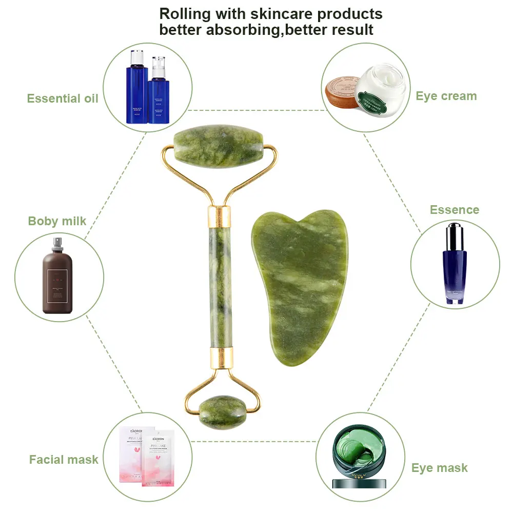 

2/1pcs Jade Roller Massager For Face Green Gua Sha Jade Stone Massager Face Slimmig Rollers Lift Anti Wrinkle Facial Beauty Skin