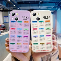 2022 calendar phone case for iphone 11 12 13 pro max mini x xr xs max clear tpu shockproof back cover for iphone 7 8 plus se20