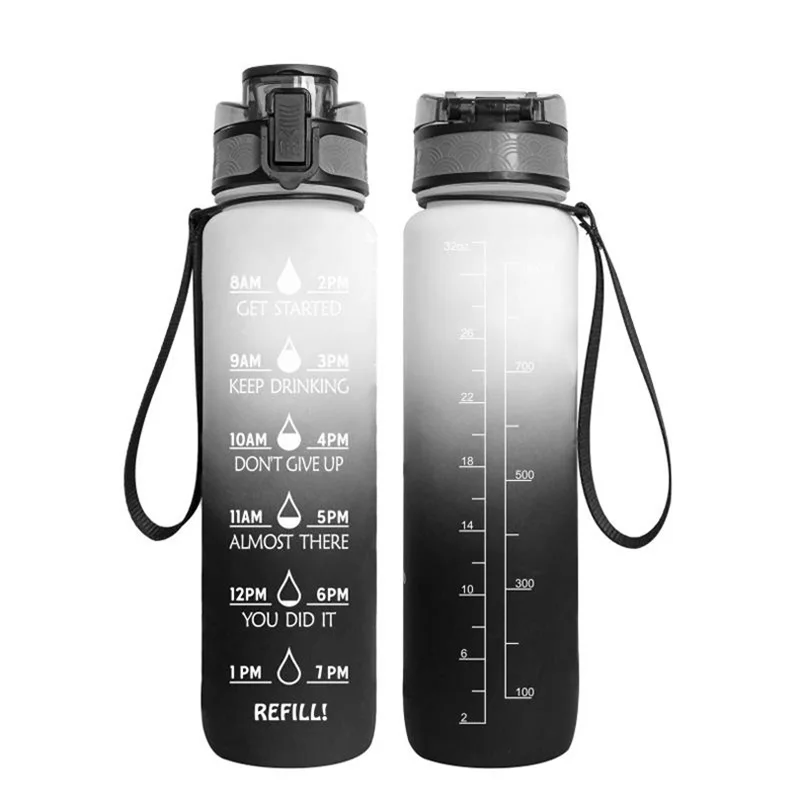 

32OZ Leakproof BPA Free Drinking Water Bottles with Time Marker Straw Sports Gym Bottles Hiking Camping Drink Bottle