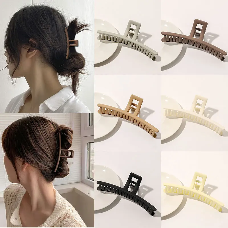 

Women Hairpins Female Fashion Vintage Frosted Hair Clips Korean Style Large Shark Clips Almond Color Barrettes Hair Accessories