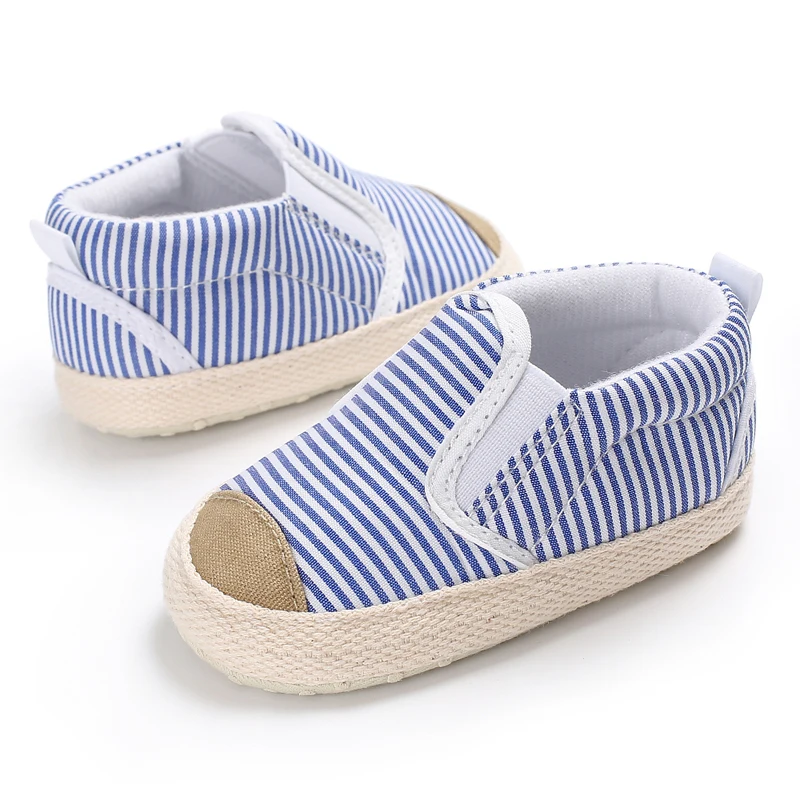 

3-13Months Newborn Baby Moccasins Walking Shoes Gray Toddler Boy Girl Sneakers Infant Kids Slip on Striped First Walkers