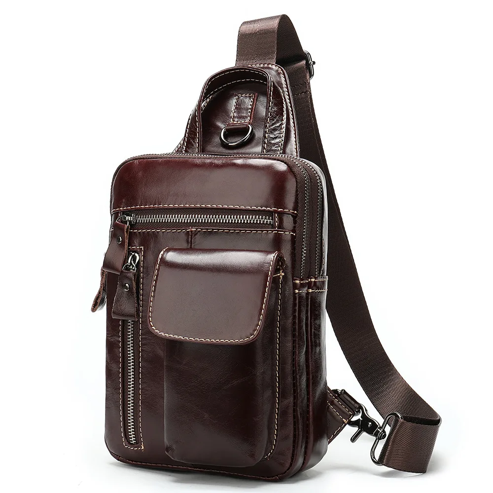 Высококачественная винтажная нагрудная Сумка слинг из натуральной воловьей