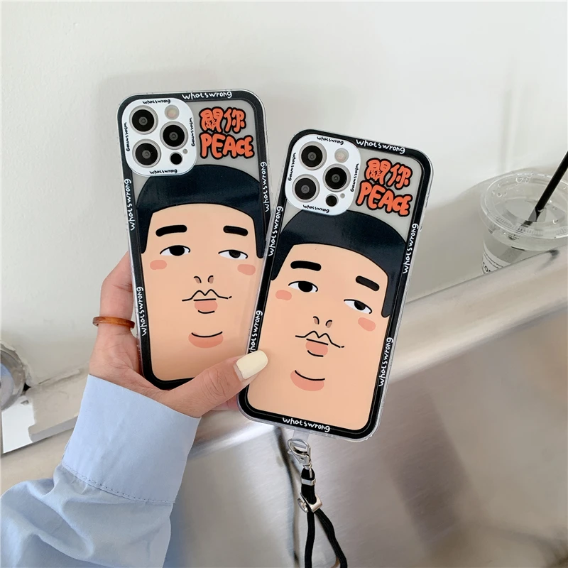 

Funny Cute Cartoon Boy Lanyard Phone Case For iPhone 12 Pro Max 11 Pro Max X Xs Max Xr 7 8 Plus Cases Soft TPU Cover