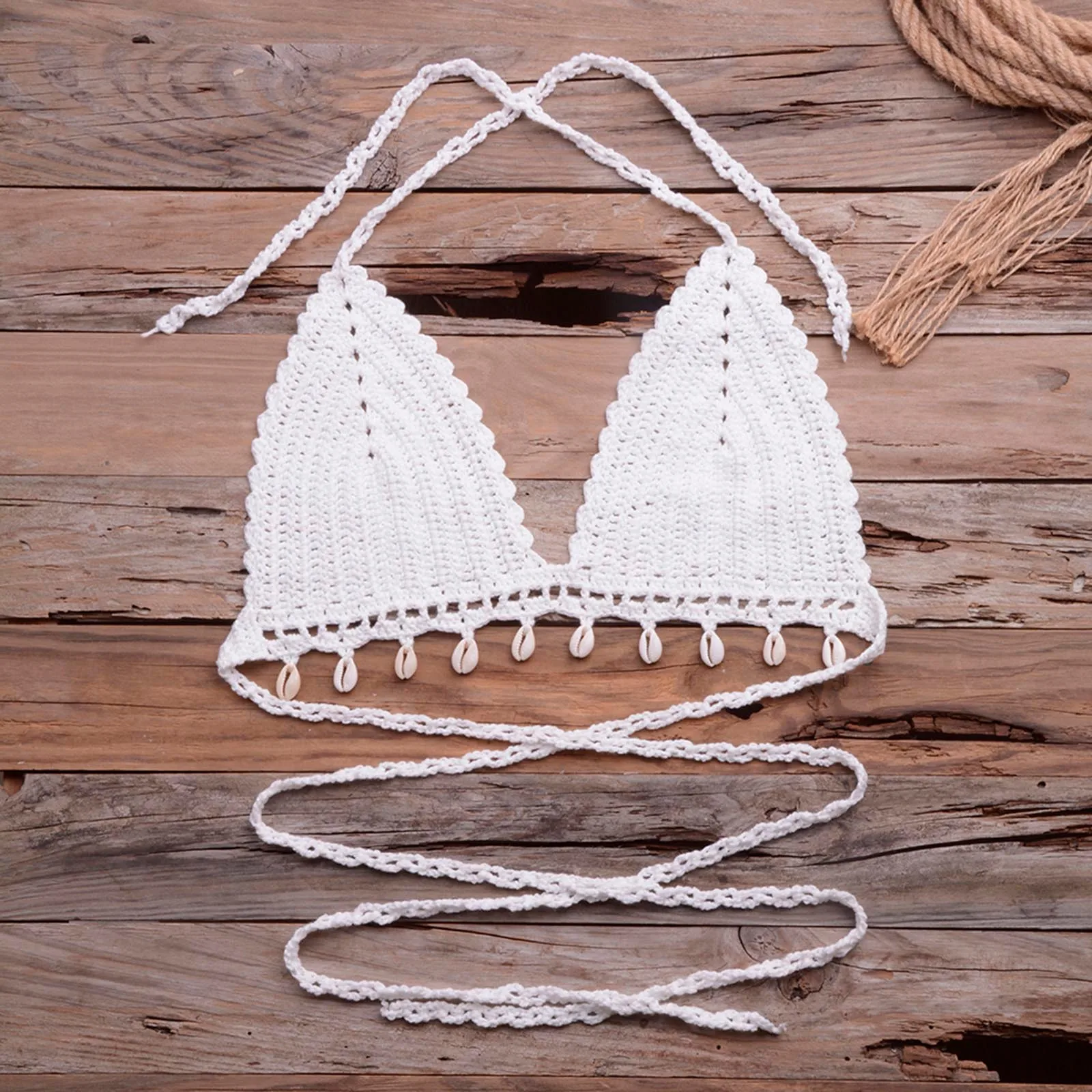 

Women's New 2021 Bikini Top Fashion Sexy Hollow Out Pure Hand-Woven Shell Bikini Top Swimsuit Biquini Brazilian Beachwear